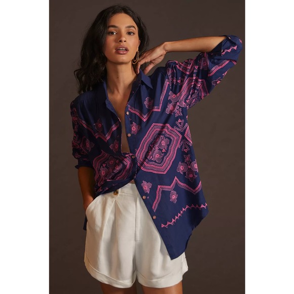 Anthropologie Embroidered Relaxed Button Down Shirt - Picture 1 of 11